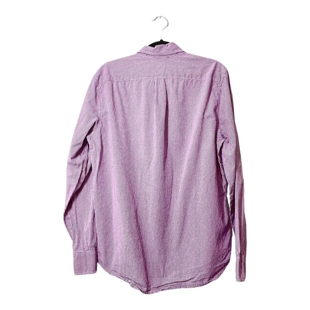 J Crew Men Gingham Button Front Shirt Purple Secret Wash Shirting Classic Medium